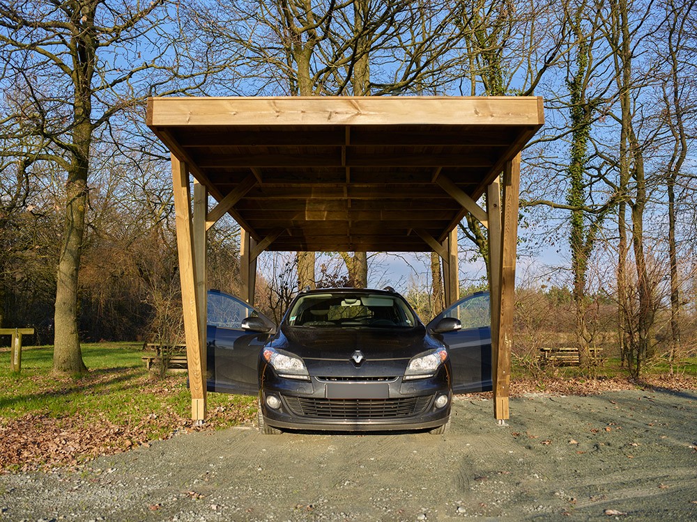 Carport bois 1 voiture Grappa en pin technologie DURAPIN marque Piveteaubois Vivre en Bois